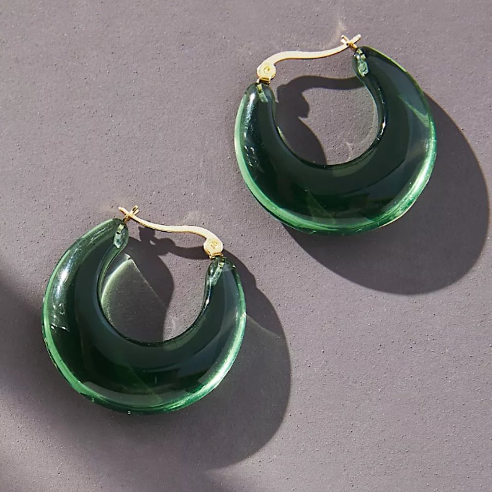 Anthropologie Green Resin Hoop Earrings